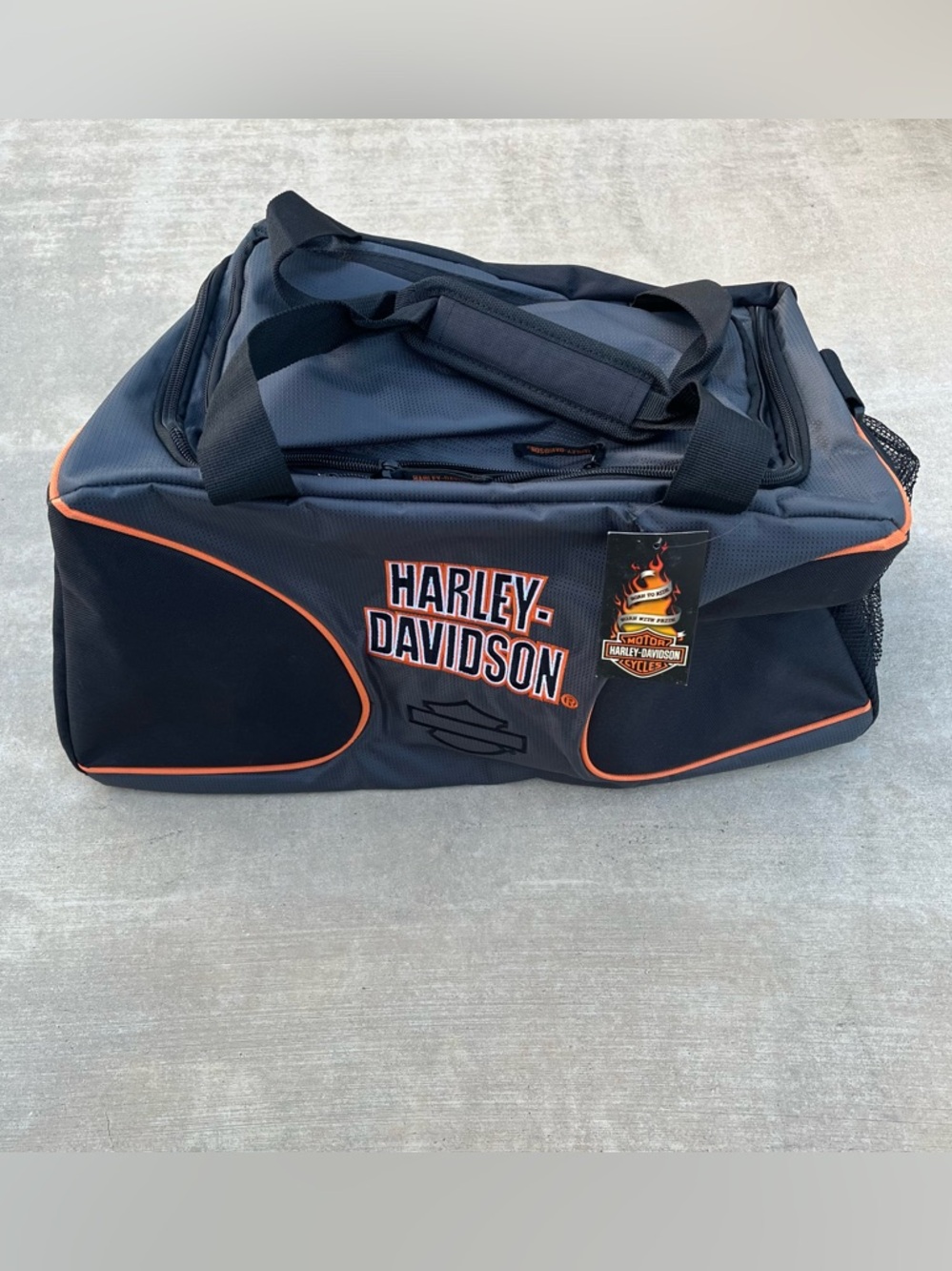 NWT Harley-Davidson Gray and Black Duffel with Orange Piping